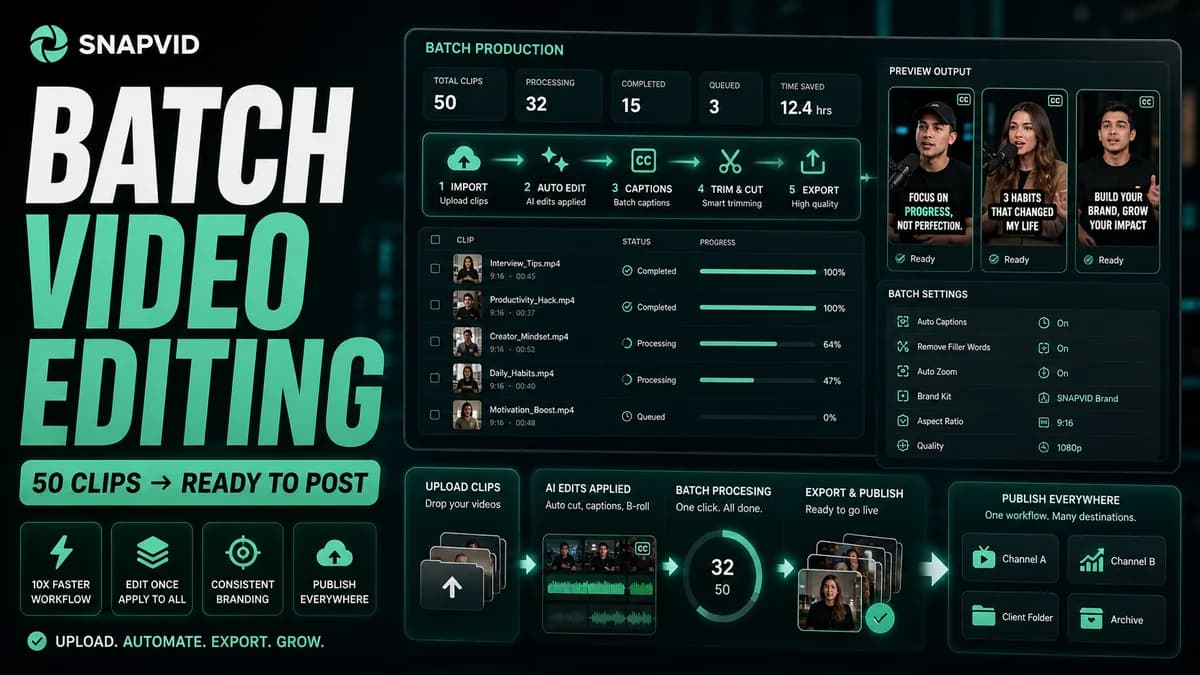 SNAPVID visual for Batch Video Editing: How To Automate Your Editing Workflow