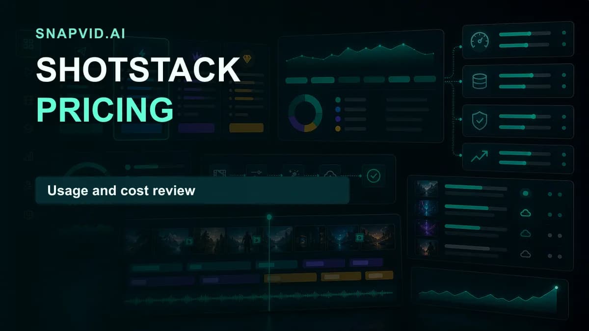 SNAPVID visual for Shotstack pricing: Cloud-based video editor plans breakdown.