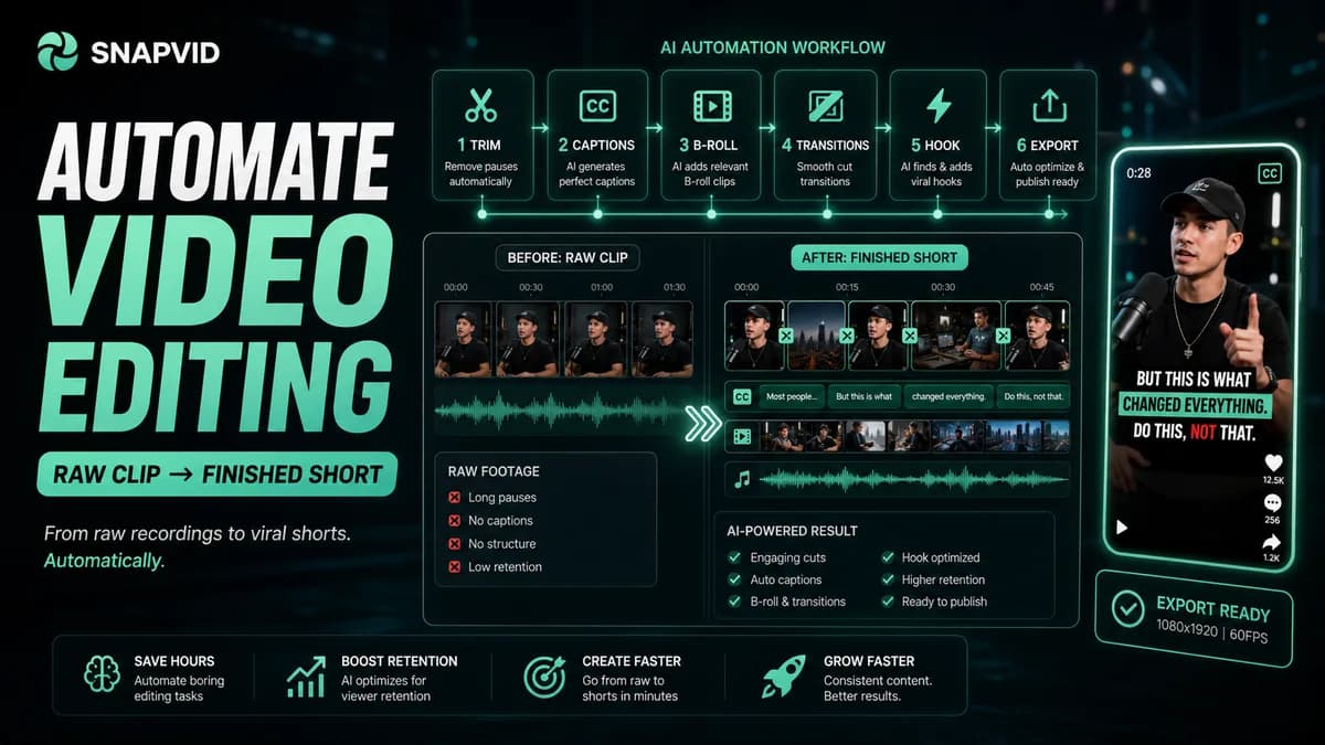 SNAPVID visual for Automate Video Editing: 10x Video Production With 1X Effort