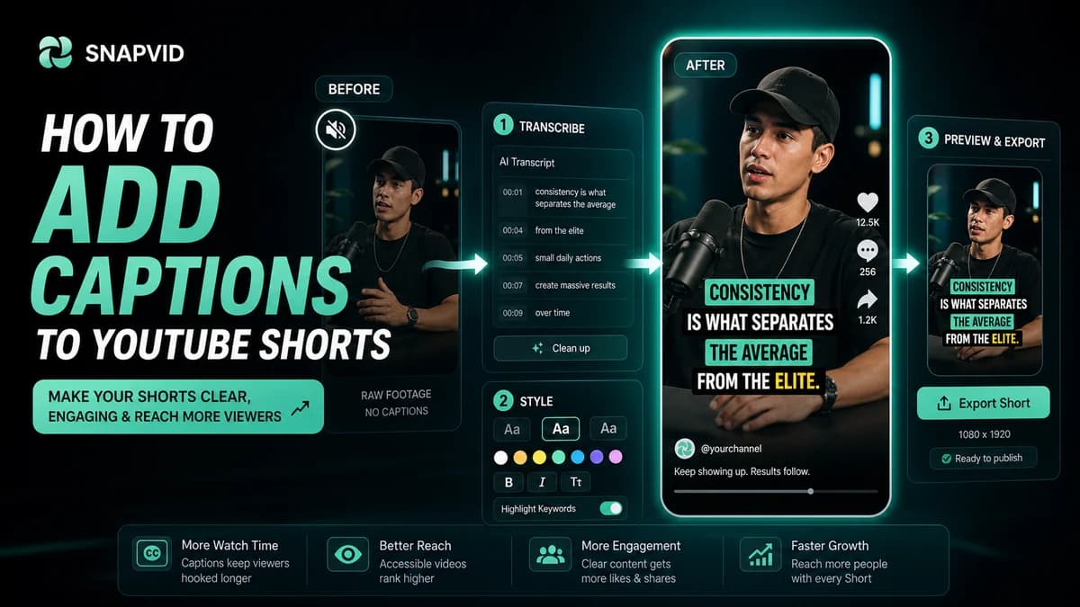 SNAPVID visual for How to add captions to YouTube Shorts