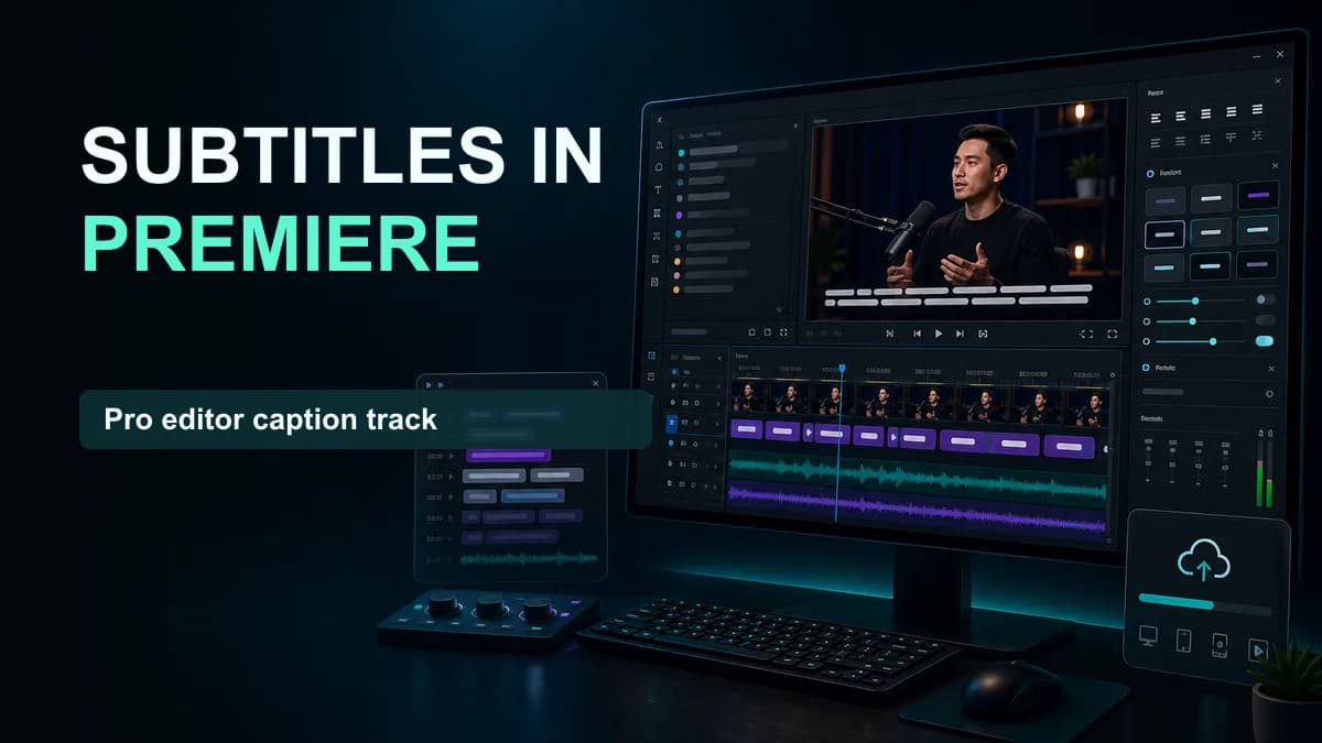 SNAPVID visual for How to Add Subtitles in Premiere Pro